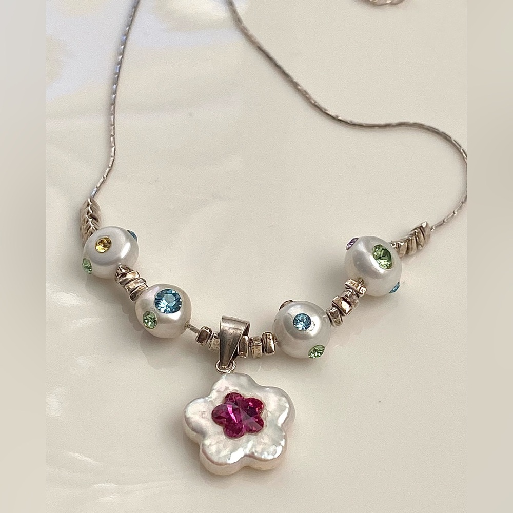 N277-Handmade S925 Freshwater Pearl Crystal Necklace - Picture 4 of 14